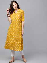 Load image into Gallery viewer, Women Mustard Yellow Printed A-Line Kurta