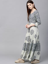 Load image into Gallery viewer, Women White &amp; Navy Blue Printed Anarkali Kurta
