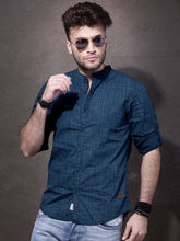 Load image into Gallery viewer, Blue casual chinese colar shirt.