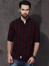 Load image into Gallery viewer, Red and black casual shirt for men.