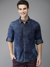Load image into Gallery viewer, Blue denim casual shirt for men