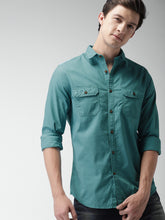 Load image into Gallery viewer, Green casual cotton shirt for men.