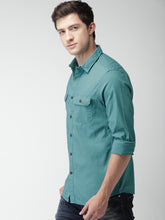 Load image into Gallery viewer, Green casual cotton shirt for men.