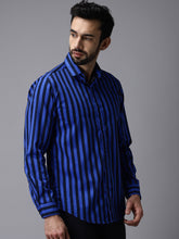 Load image into Gallery viewer, Blue with blask lines casual shirt for men