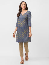 Load image into Gallery viewer, women-navy-printed-straight-kurta